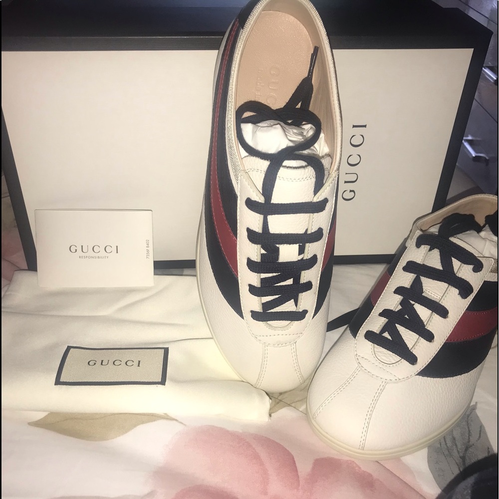 Gucci Man Sneakers Hebron White Leather DM81 - Picture 13 of 15